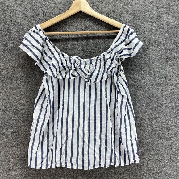 Old Navy Blouse Women M Medium White Striped Sleeveless Round Neck Rayon Casual - Picture 2 of 9